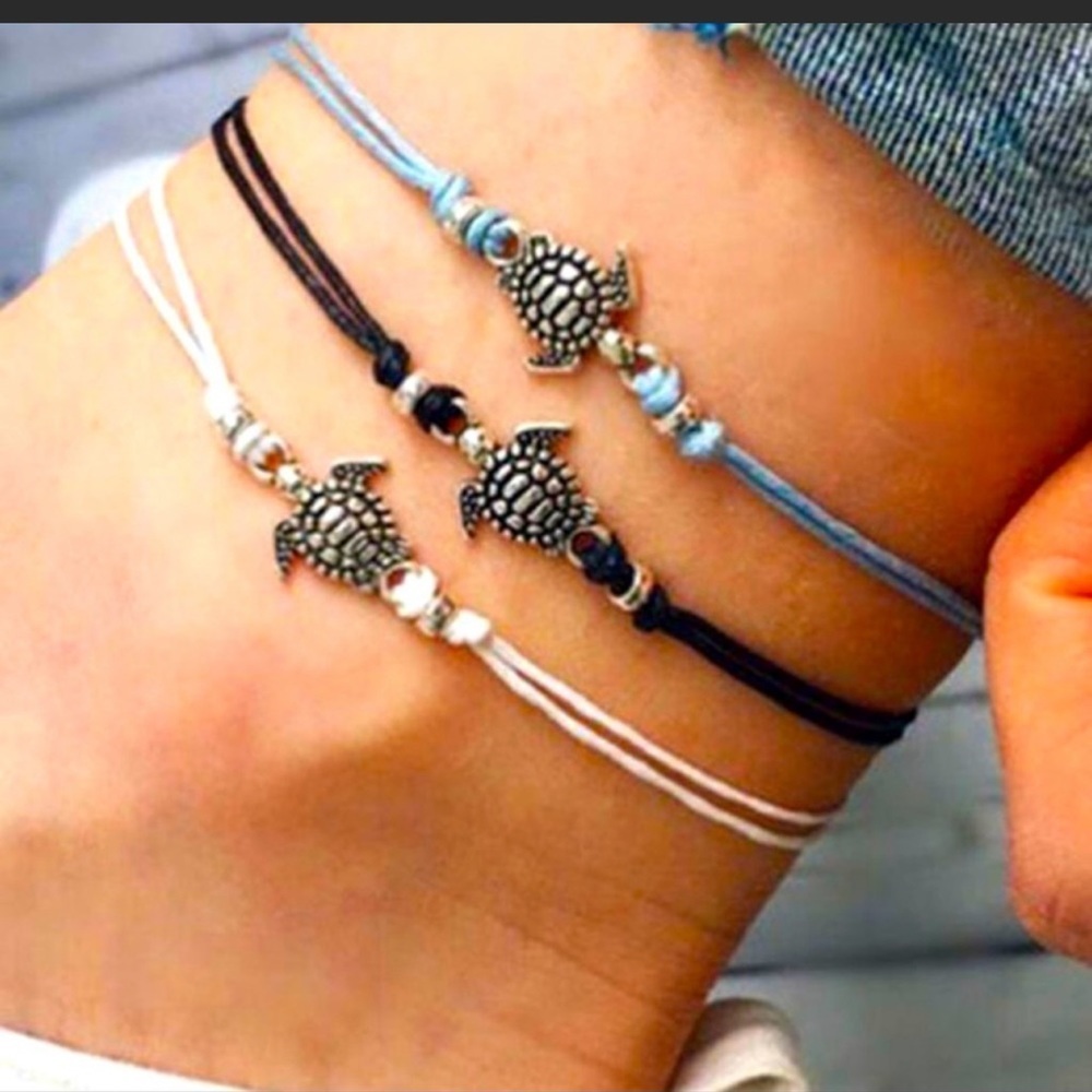 3 Boho Turtle Ankle Bracelets 3 pack